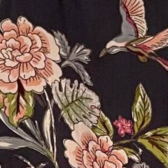 Angie Charcoal Gray Floral Tie Waist Pants Womens Small High Waisted Wide Legs - Picture 5 of 11